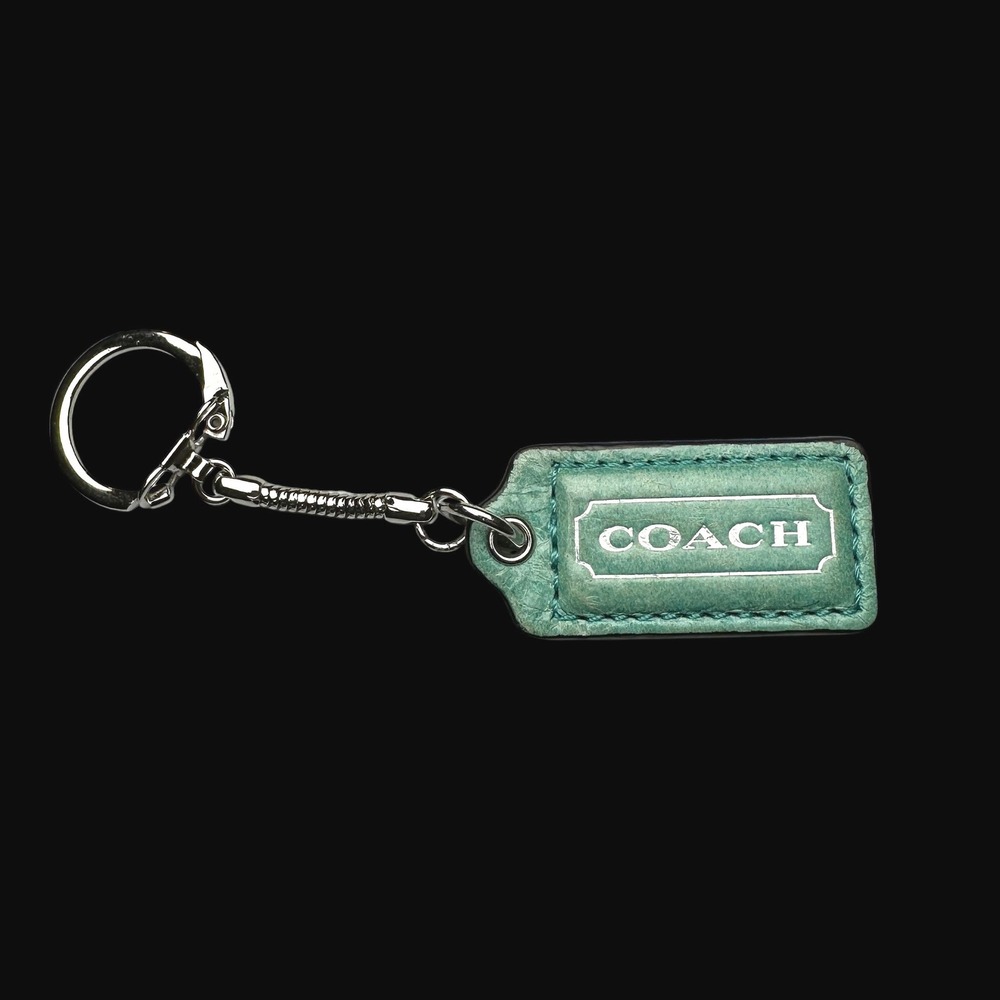 Coach Leather Hangtag Keychain Teal Green Silver Logo Bag Charm Accessory